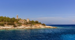 Fiscardo Venetian lighthouse and Byzantine Church. Kefalonia Gre