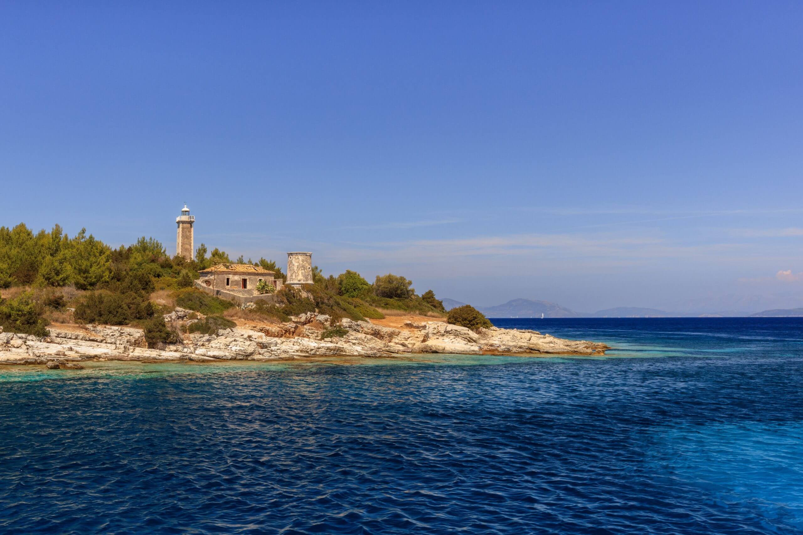Fiscardo Venetian lighthouse and Byzantine Church. Kefalonia Gre
